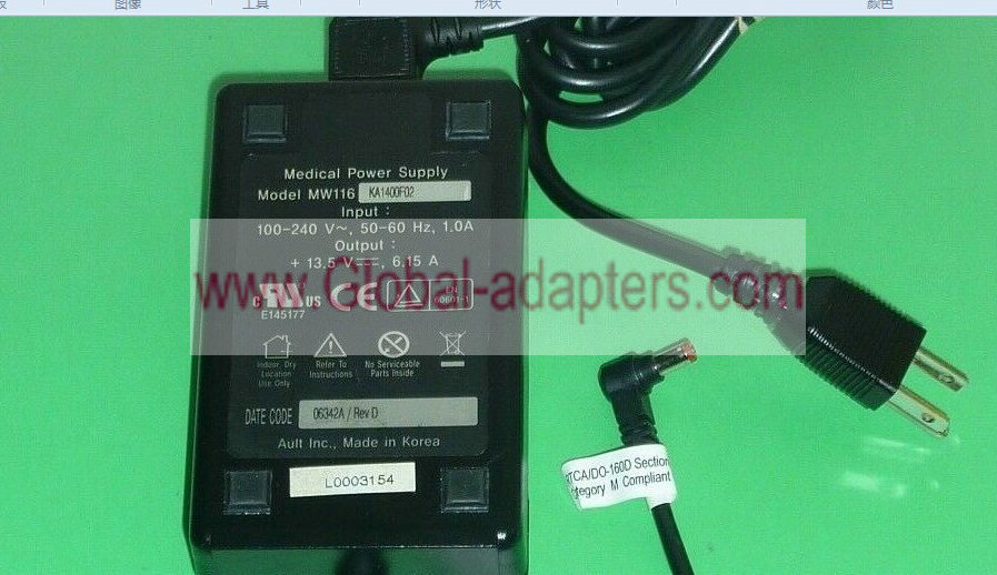 Ault MW116 KA1400F02 Medical Power Supply adapter 13.5V 6.15A ac adapter